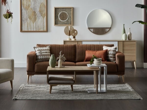 Lizbon Üçlü Koltuk Kahve