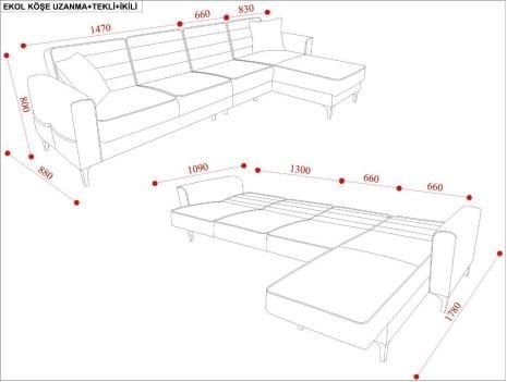 Ekol Sol L Köşe Koltuk(Uz+2+Uz1)