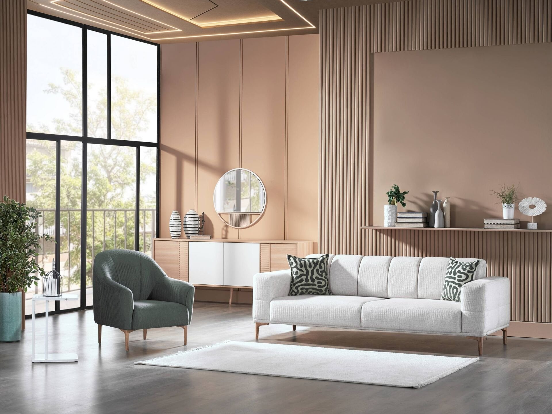 Santa Koltuk Takımı - Krem, Yeşil