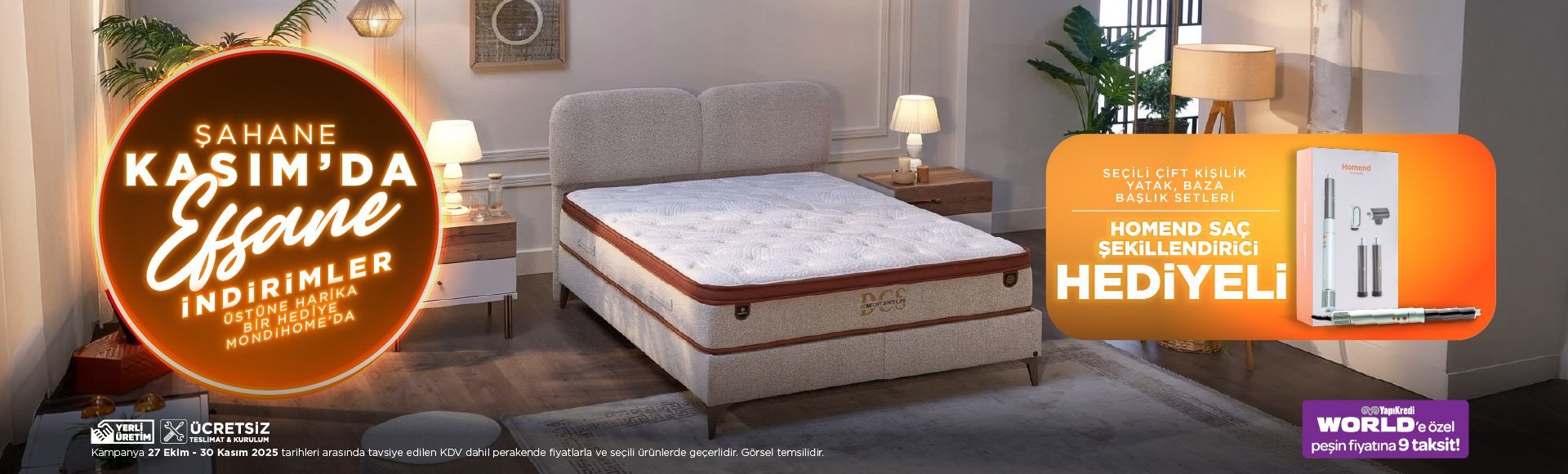 Yatak, Baza Başlık Set Alımında Homend Saç Şekillendirici